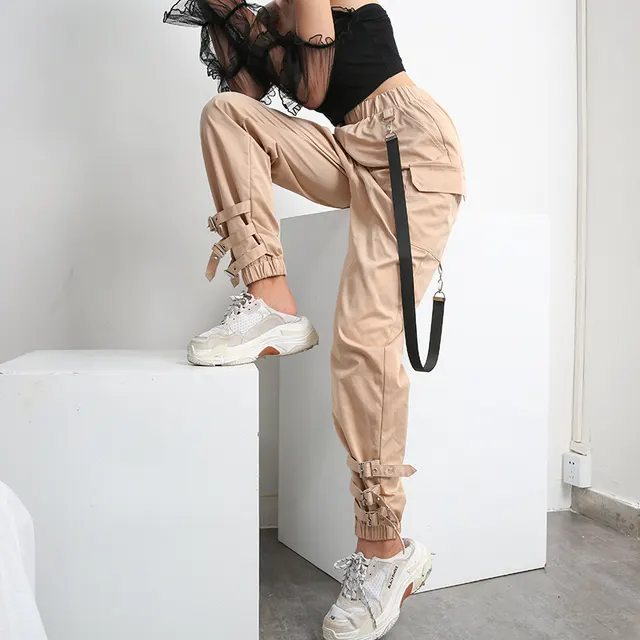 High waist pocket overalls sports hip hop pants Khaki - Shop at LoveMi