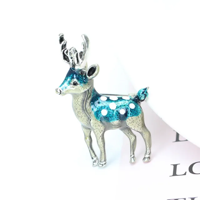 Lady Sika Deer Christmas Cartoon Brooch Blue - Shop at LoveMi