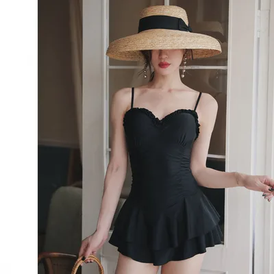 Holiday skirt one piece swimsuit Black - Shop at LoveMi