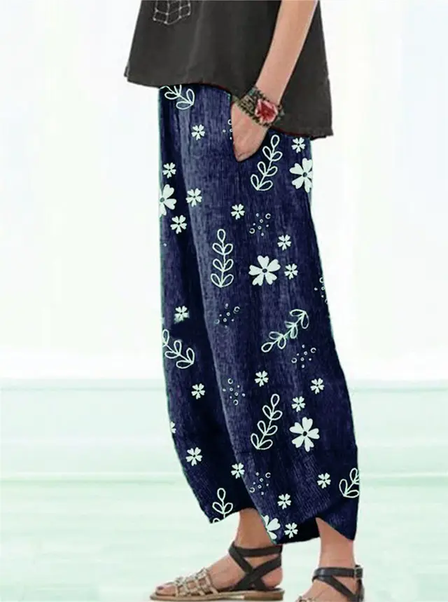 Floral wide leg pants Blue - Shop at LoveMi