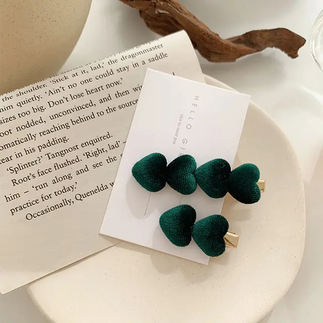 Korean Gold Velvet Love Hairpin All match Green - Shop at LoveMi