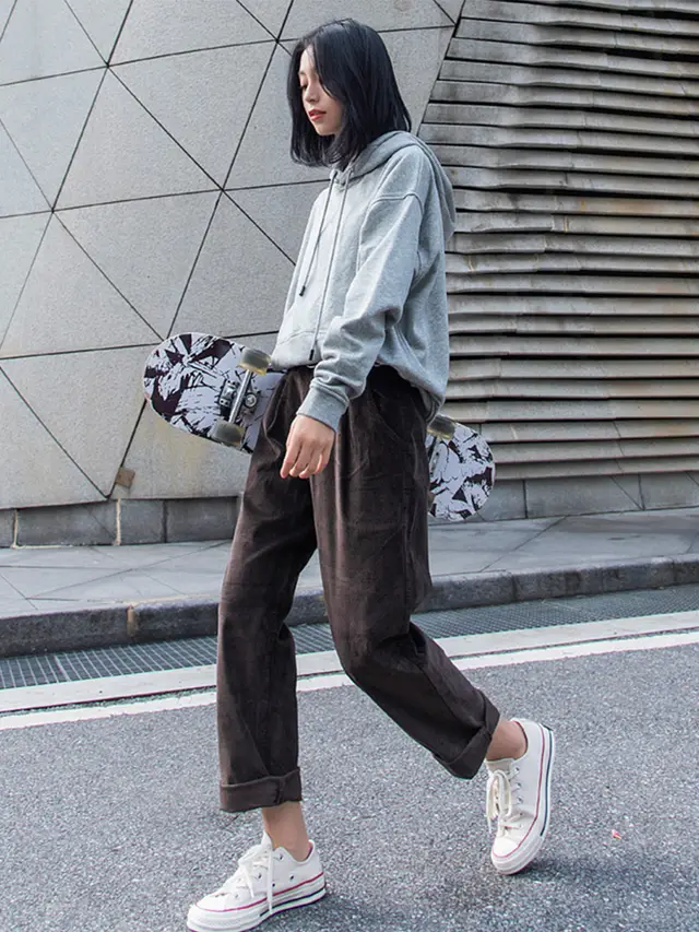Small harem pants straight casual trousers Coffee - Shop at LoveMi