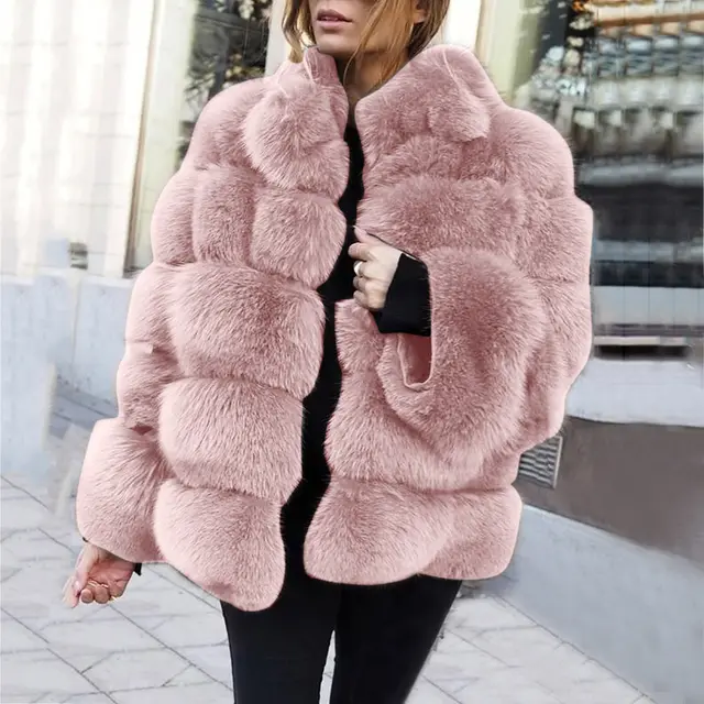 Faux fur stitching women's jacket Pink - Shop at LoveMi