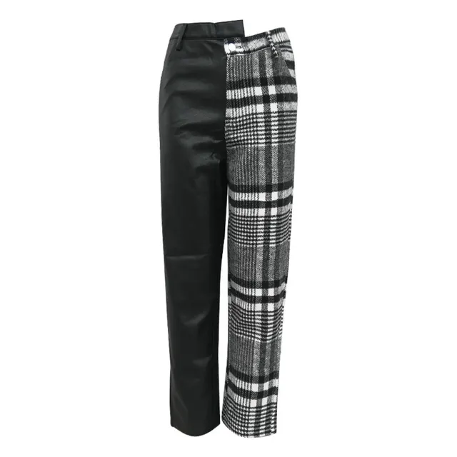 Contrast plaid women's trousers Black - Shop at LoveMi