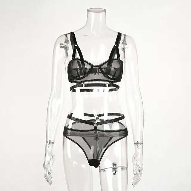 European Station Ins Net Red Net Yarn Perspective Nightclub Sexy Lingerie Set Black - Shop at LoveMi