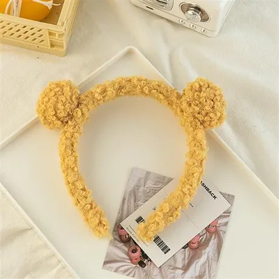 Korean Hair Ball Headband Plush Headband Cute Hair Accessories Net Red Headwear Yellow - Shop at LoveMi