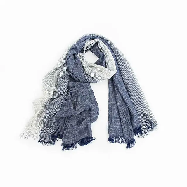 Cotton and linen stripes scarf Navy Blue - Shop at LoveMi