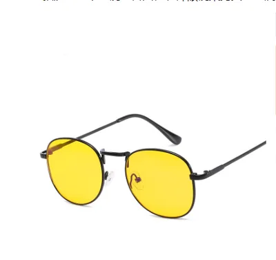 Blu ray flat mirror retro round frame decorative glasses Bright Black Frame Yellow Film - Shop at LoveMi