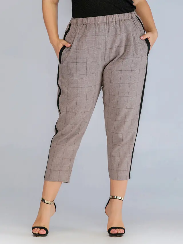Slim Check Straight Suit Pants Khaki - Shop at LoveMi