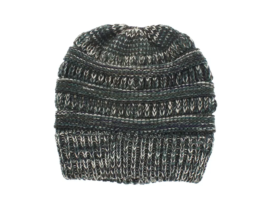 Mixed Colour Knitted Wool Hat Ladies Non-labeled Ponytail Hat - Green Blue Rice