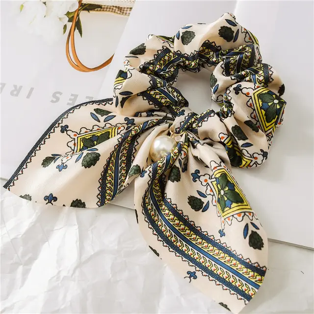 Pearl Pendant Large Intestine Ring Hair Band Women's Hair Knot Knotted Big Bow Hair Rope - Shop at LoveMi