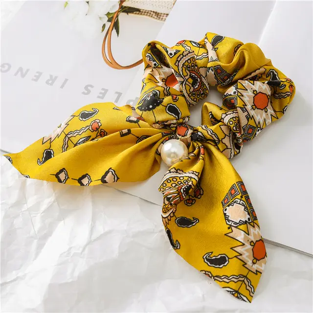 Pearl Pendant Large Intestine Ring Hair Band Women's Hair Knot Knotted Big Bow Hair Rope J - Shop at LoveMi