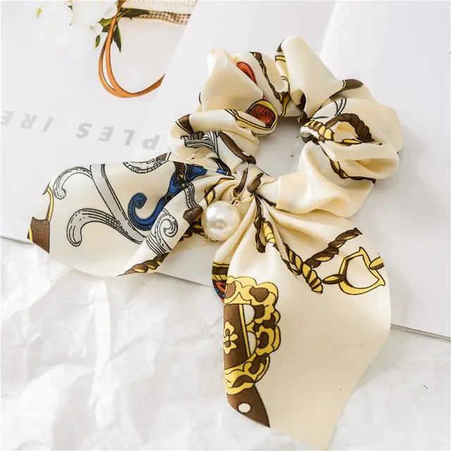 Pearl Pendant Large Intestine Ring Hair Band Women's Hair Knot Knotted Big Bow Hair Rope W - Shop at LoveMi