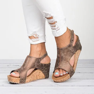 Open Toe Wedge Sandals Brown - Shop at LoveMi