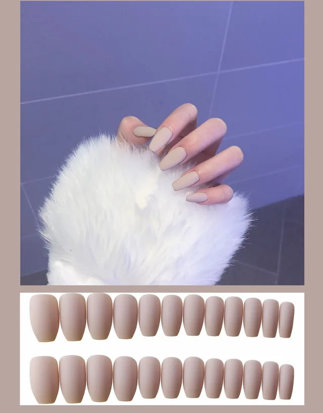 Frosted ballet fake nails Khaki - Shop at LoveMi