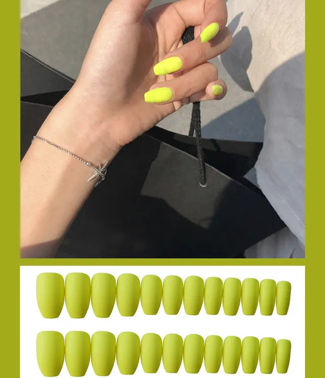 Frosted ballet fake nails Yellow - Shop at LoveMi