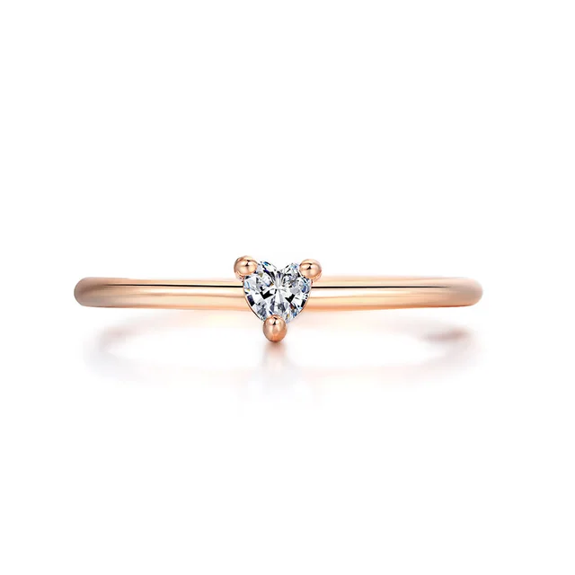 Simple And Fashionable Heart shaped Women's Fine Ring With Zircon And Real Gold Plated Rose Gold - Shop at LoveMi
