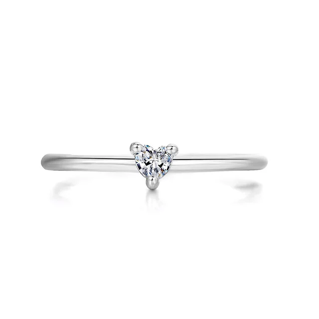 Simple And Fashionable Heart shaped Women's Fine Ring With Zircon And Real Gold Plated White Gold - Shop at LoveMi