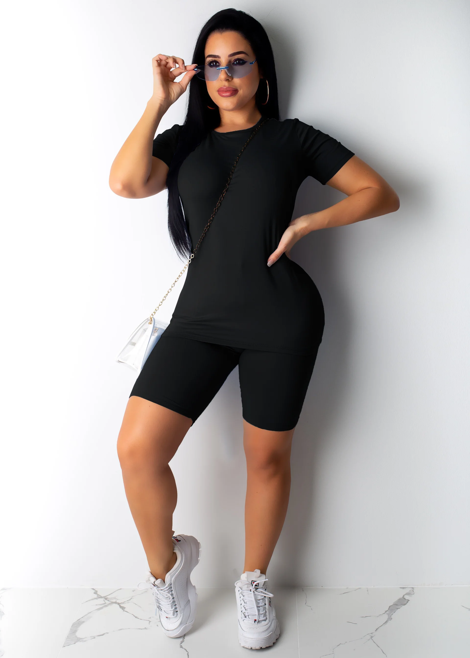 Casual woman solid color sportswear - Black