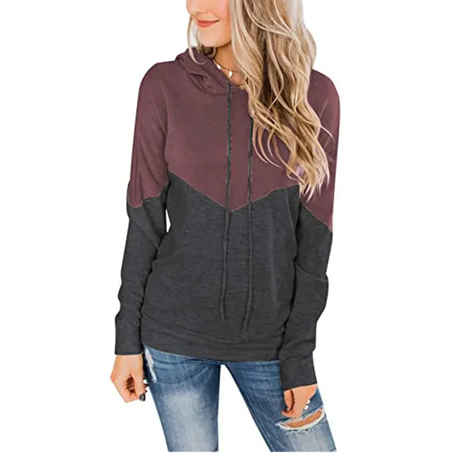 Women's Hooded Contrast Color Long sleeved Sweater Purple - Shop at LoveMi