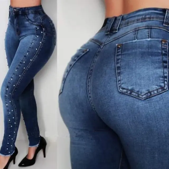 Hip lifting high stretch pants Navy Blue - Shop at LoveMi