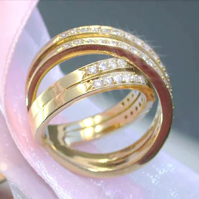 Luxury Women's Ring Double Row Cross Inlaid Zircon Party Copper Ring Jewelry Yellow - Shop at LoveMi