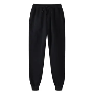 Casual Solid Color Bobbin Pants Middle Waist Sports Pants - Black