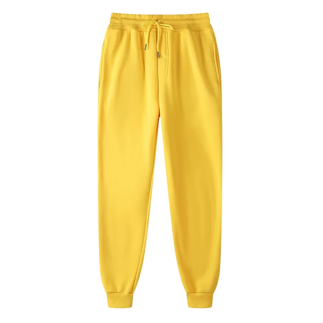 Casual Solid Color Bobbin Pants Middle Waist Sports Pants Yellow - Shop at LoveMi