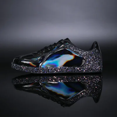Shiny leather mirror phantom color trendy shoes Black - Shop at LoveMi
