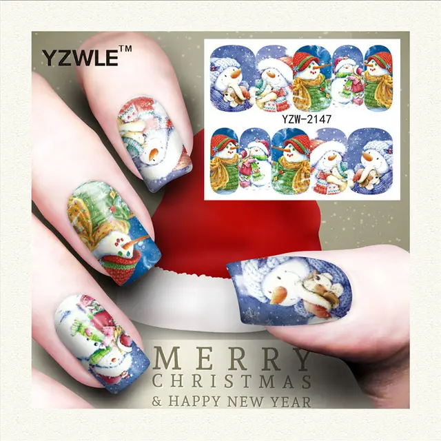 Red snowflake deer snowman nail sticker Yzw2147 - Shop at LoveMi