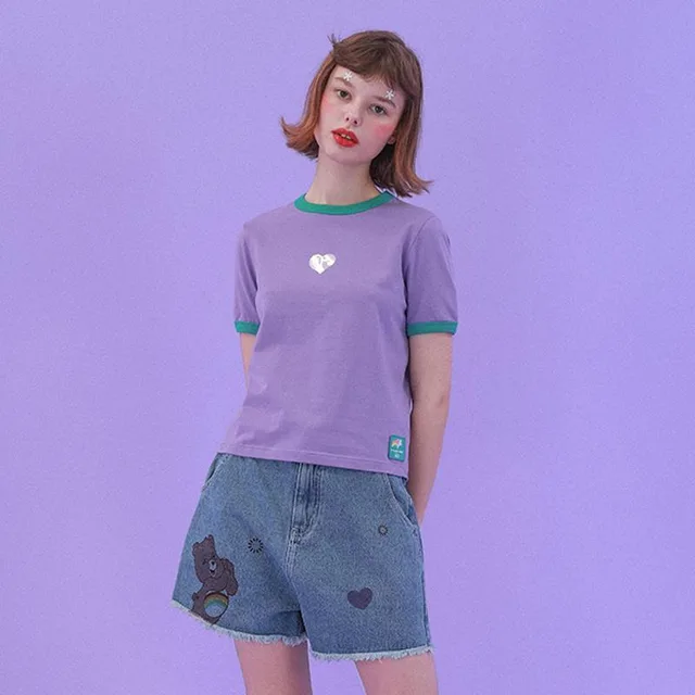 Aqua blue denim printed shorts Blue - Shop at LoveMi