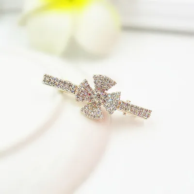 Korean Hair Accessories Rhinestone Bangs Clip Four Leaf Clover - Shop at LoveMi