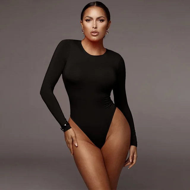 New Style Solid Color Slim Long Sleeved Bottoming Bodysuit For Autumn and Winter Black - Shop at LoveMi