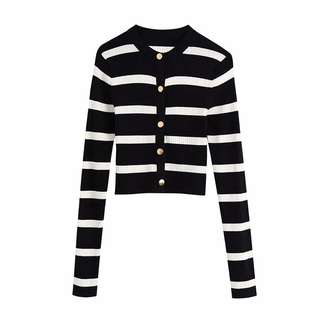 European and American Style Striped Cardigan Black - Shop at LoveMi