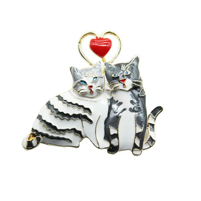 Cute couple cat brooch White - Shop at LoveMi