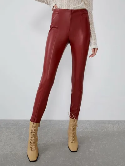 Mid rise faux leather leggings Red - Shop at LoveMi