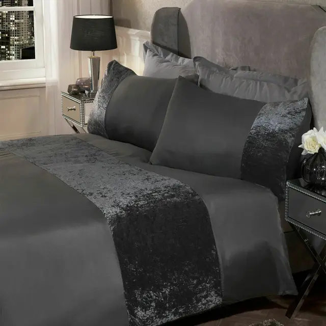 Pressed velvet panel duvet cover Dark Grey - Shop at LoveMi