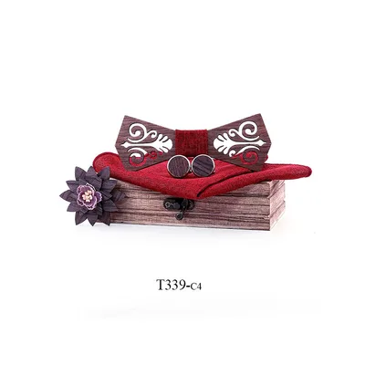 Solid Wood Black Walnut Hollow Bow Tie Suit Red - Shop at LoveMi