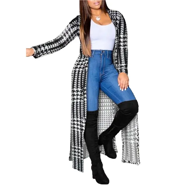 Long printed long sleeve cardigan for women Black - Shop at LoveMi