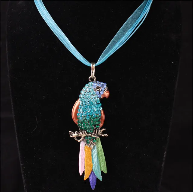 Electroplated Color Feather Parrot Lace Rope Necklace Blue - Shop at LoveMi