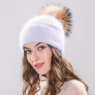 Angola Rabbit Fur Bonnet Girl 's Hat Fall Female Cap - Blue White