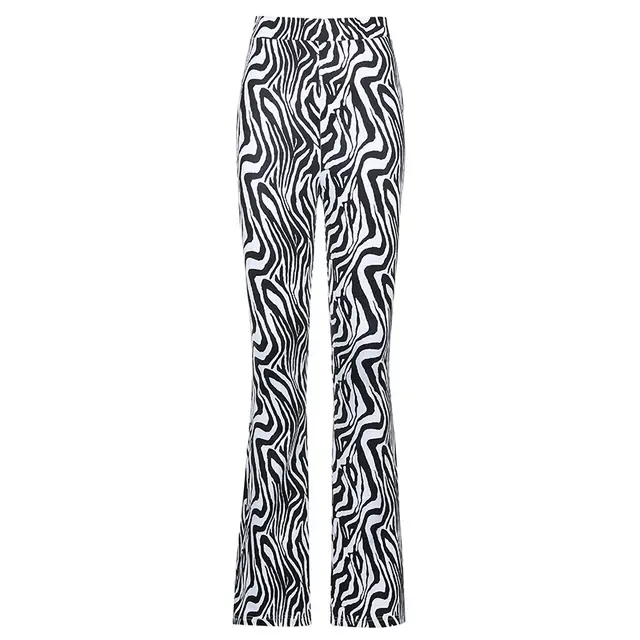 Animal Black And White Striped High Waist Casual Wide Leg Pants Black - Shop at LoveMi