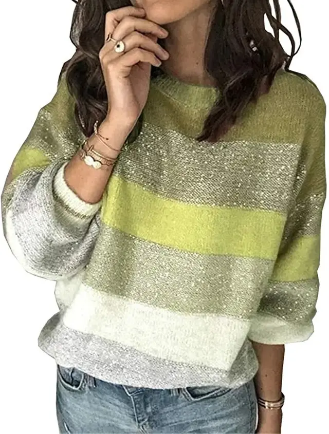 Stripe loose knit sweater Green - Shop at LoveMi