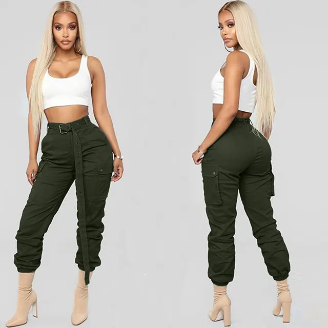 Solid color overalls with belt Army Green - Shop at LoveMi