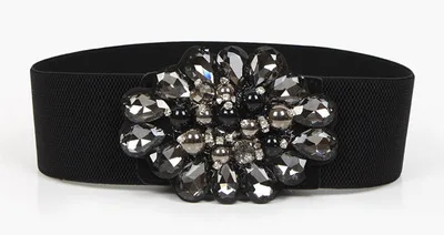European and American fashion rhinestone elastic belt Black - Shop at LoveMi