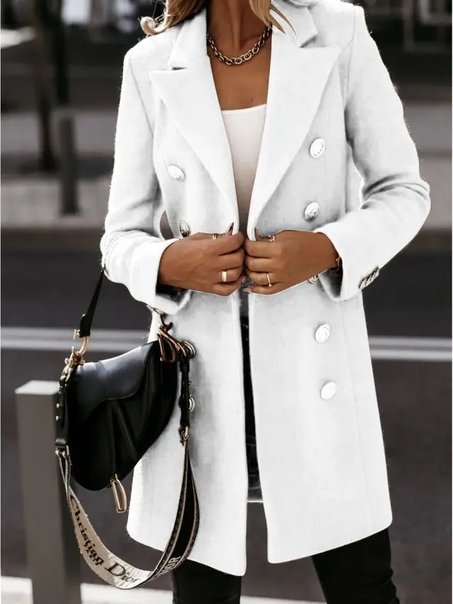 Explosive Double Breasted Woolen Coat Fashion Coat White - Shop at LoveMi