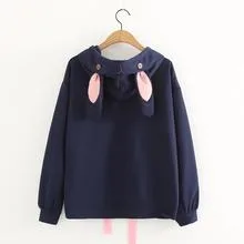 Sweet spring new cute rabbit embroidered Hoodie Navy Blue - Shop at LoveMi