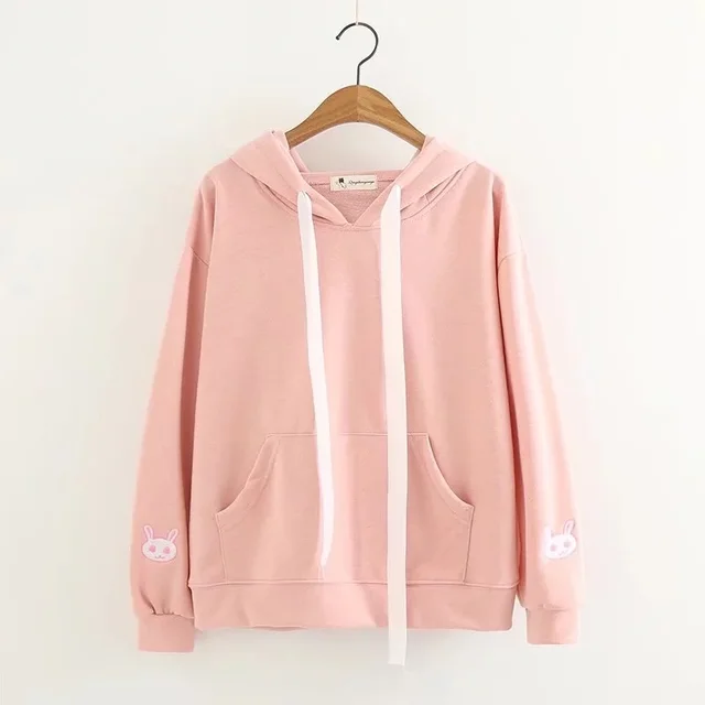 Sweet spring new cute rabbit embroidered Hoodie Pink - Shop at LoveMi