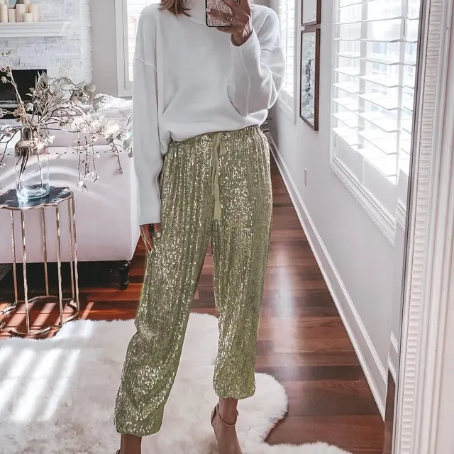 High waist drawstring trousers Yellow Gold - Shop at LoveMi