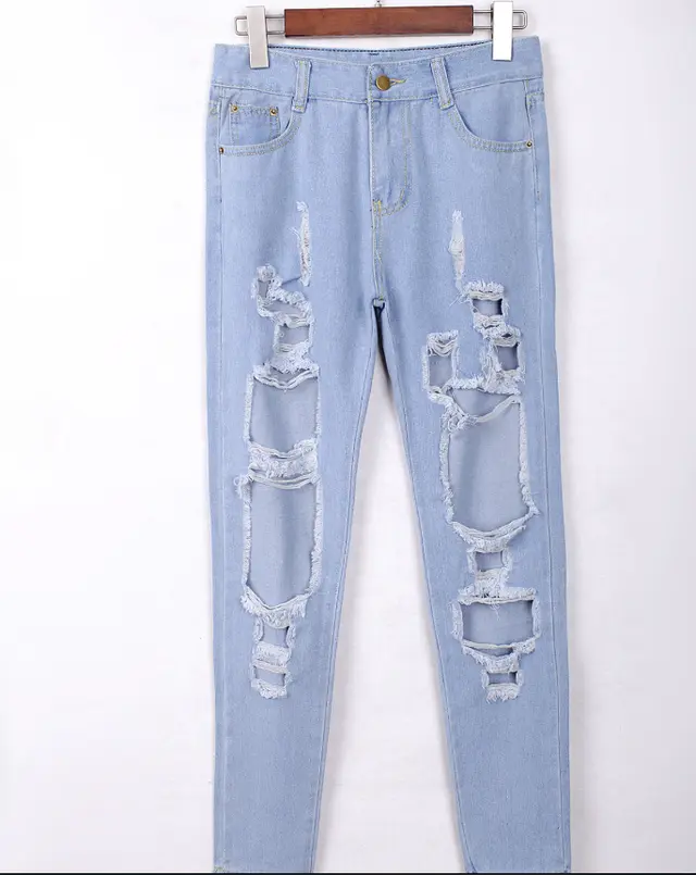 Trendy hole straight jeans Light Blue - Shop at LoveMi